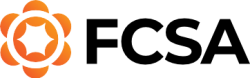 Orange flower-shaped logo with a star in the center